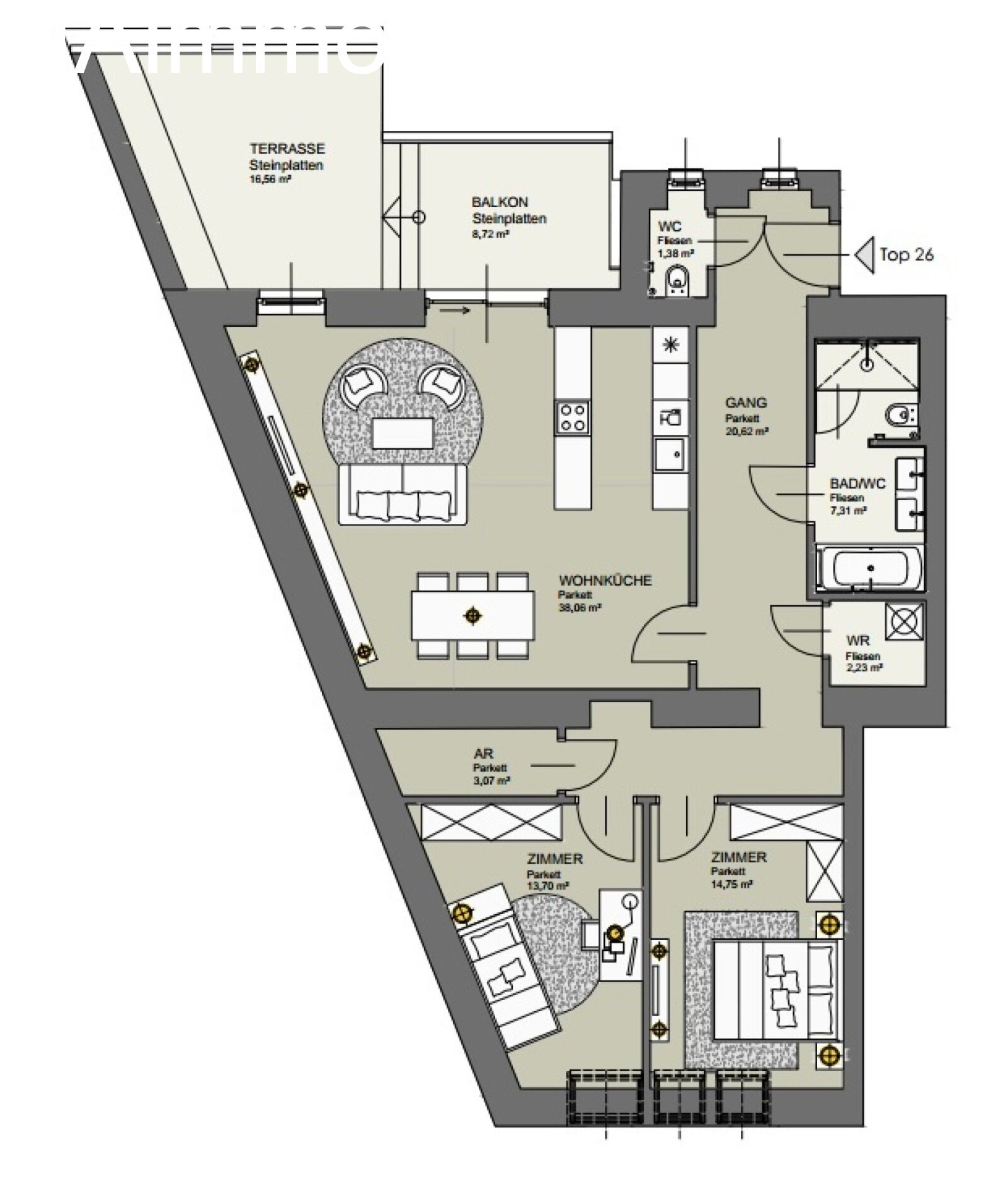 Neu errichtete DG Wohnung, Klima, große Terrasse, toller Blick